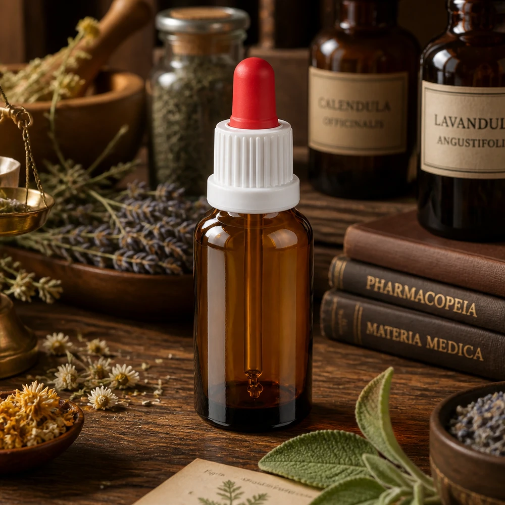 20ml pipetovací láhev bílá/červený uzávěr s ochranou proti manipulaci BrownLine UT18/20 20ml Apothekerflasche aus UV-beständigem Braunglas mit auslaufsicherem Pipettenverschluss