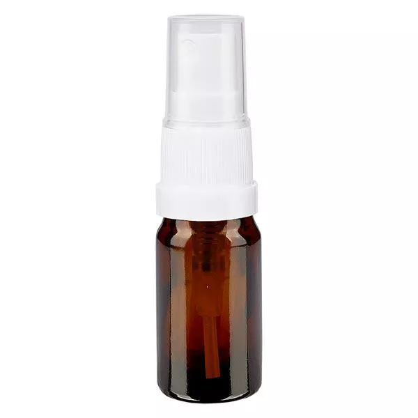 Lékárenská lahvička hnědá 5ml s rozprašovacím víčkem bílá