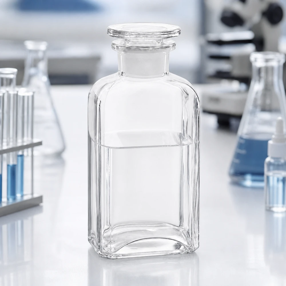 Pharmazeutische Vierkantflasche 250ml Klarglas mit massivem Glasstopfen und glatten Seitenwänden