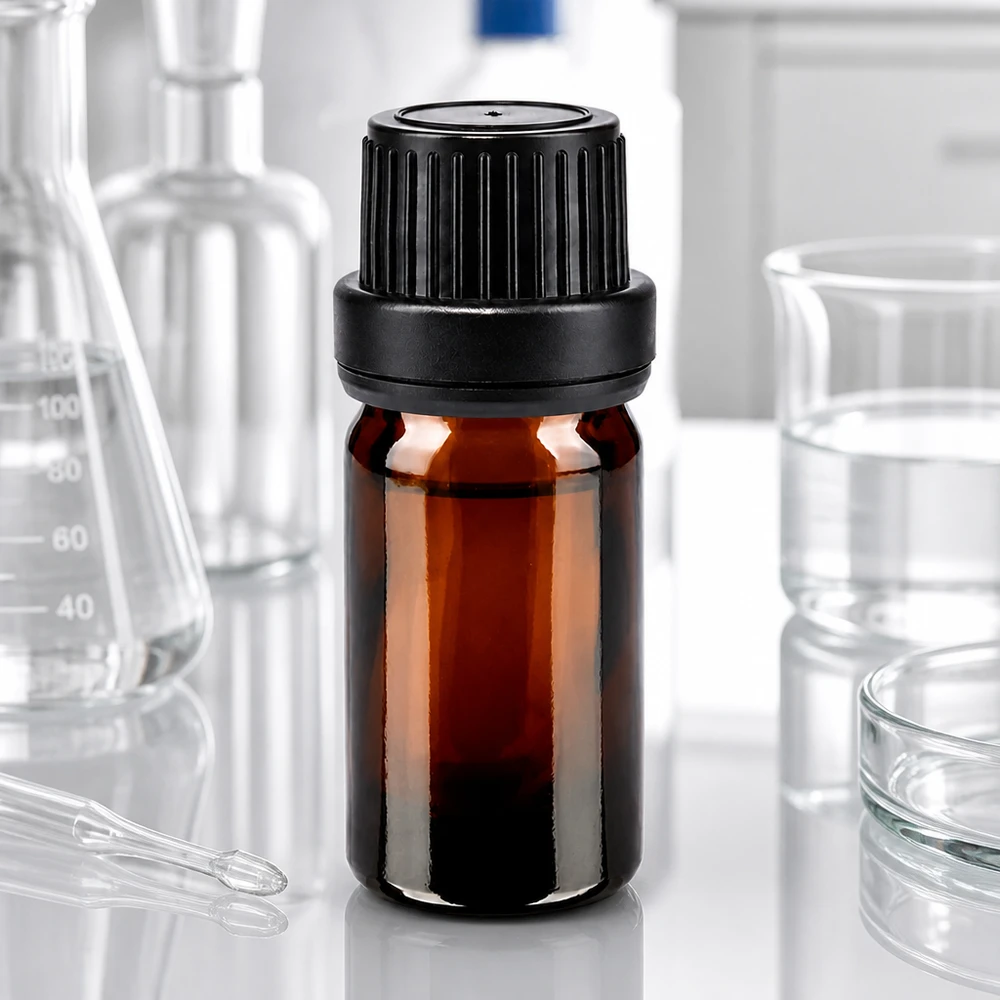 Kleine Braunglasflasche 5ml mit manipulationssicherem Schwarzverschluss 11mm