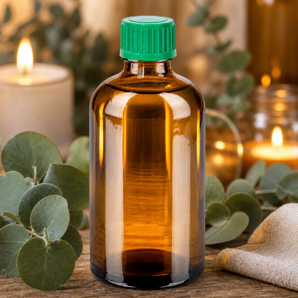 100ml láhev 11mm šroubovací uzávěr zelený tamper evidentní uzávěr BrownLine UT18/100 Premium Braunglasflasche 100ml mit 11mm Öffnung ideal für Wellness und Entspannung