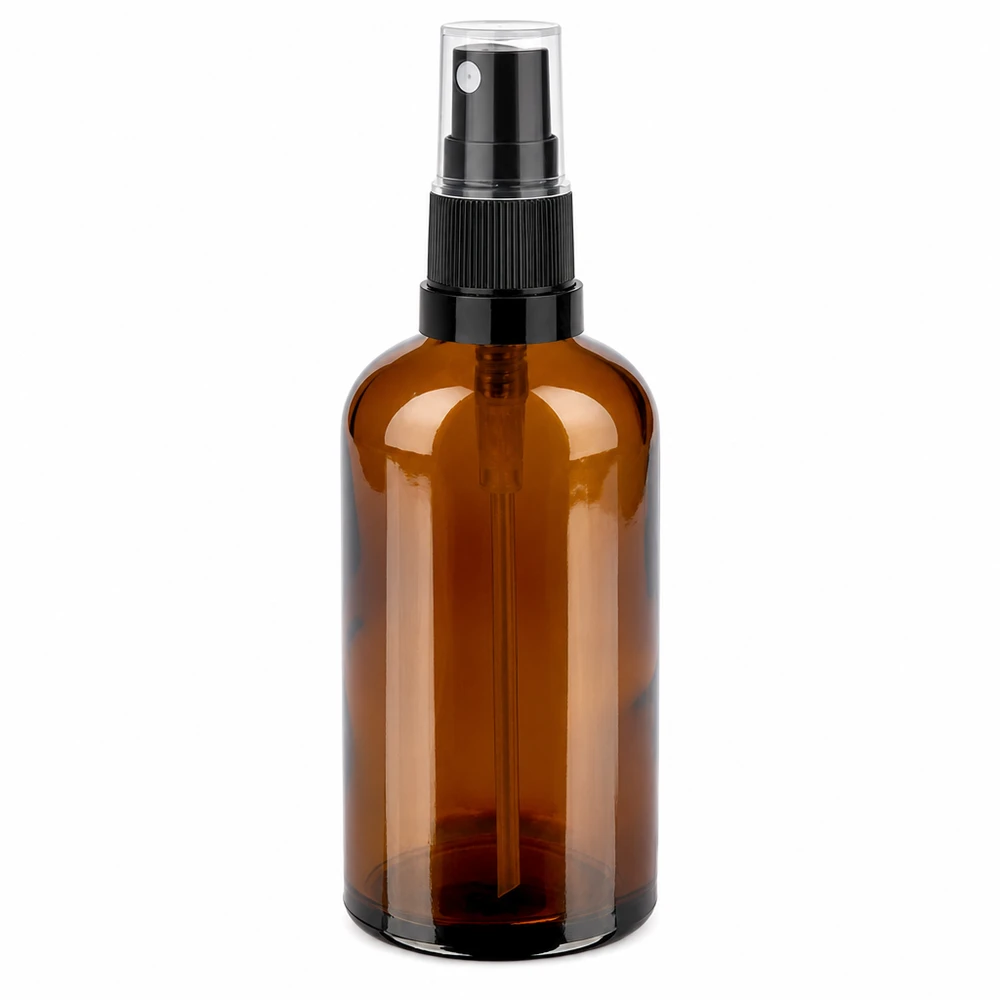 100ml lahvička s rozprašovačem černá/transparentní standardní uzávěr BrownLine UT18/100 Robuste braune Sprühflasche 100ml aus Glas mit schwarzer Pumpe für professionelle Anwendung