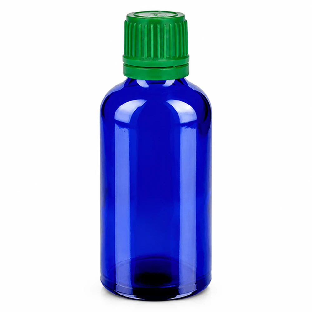 50ml Apothekerflasche aus UV-beständigem blauen Glas mit sicherem Schraubdeckel grün