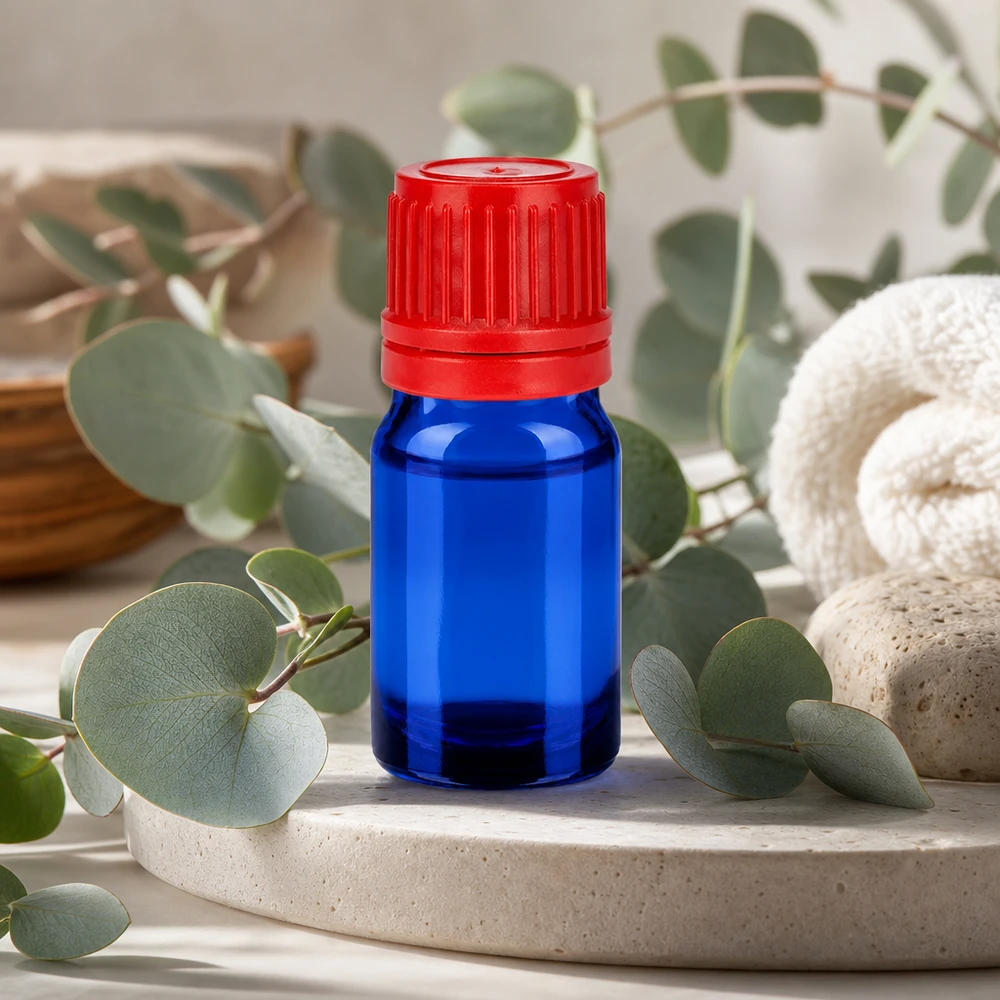 5ml láhev 11mm šroubovací uzávěr červený tamper-evidentní uzávěr BlueLine UT18/5 5ml Apothekerflasche BlueLine UT18/5 aus pharmazeutischem Glas mit zertifizierter Qualität