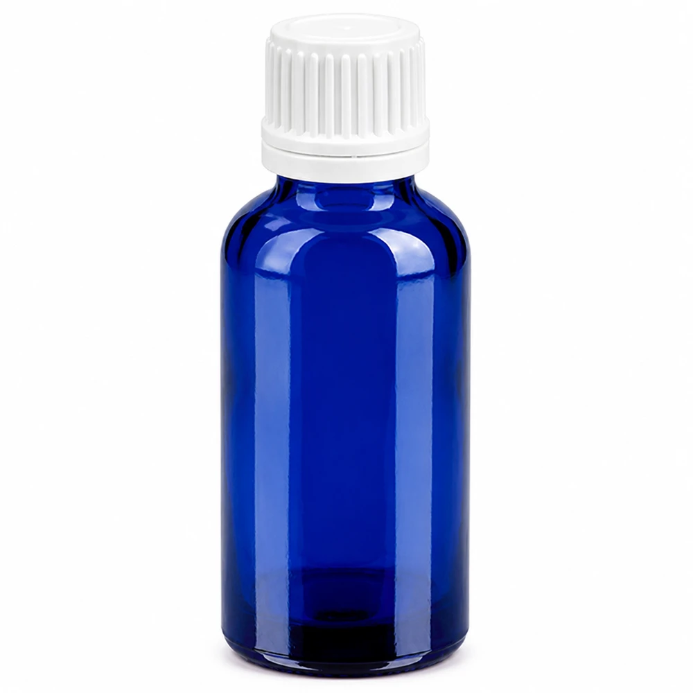 Kompakte 30ml Flasche in Kobaltblau ideal für ätherische Öle und Tinkturen