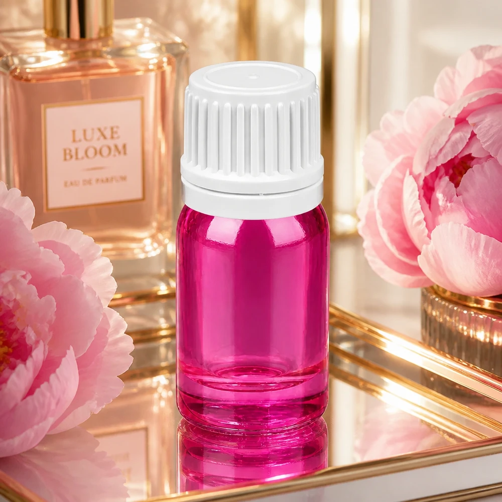 Transparente violette 5ml Flasche mit weißem Schraubdeckel für sichtbare Füllstandskontrolle