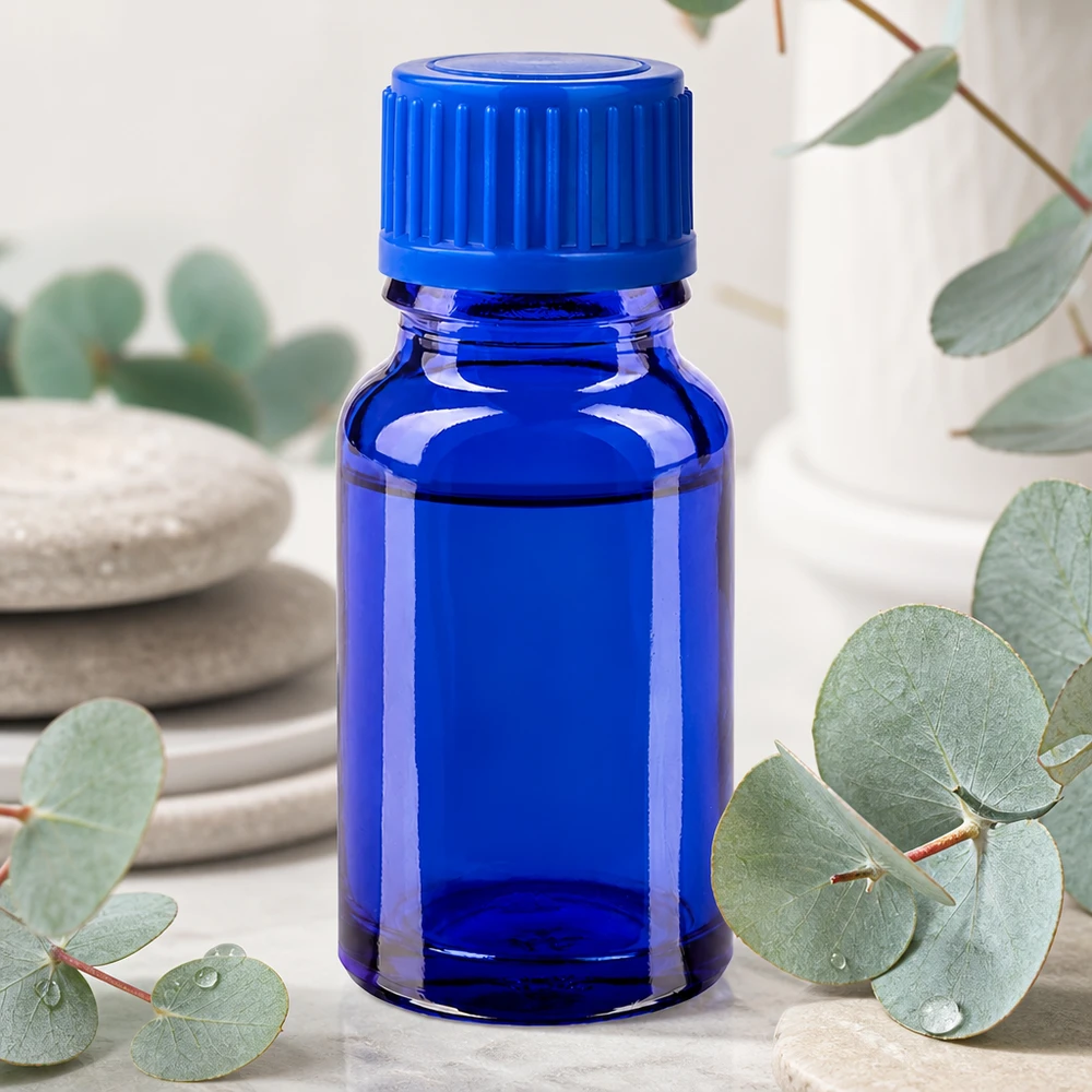 10ml láhev 11mm šroubovací uzávěr modrý standard BlueLine UT18/10 Stilvolle kobaltblaue 10ml Flasche mit glänzender Oberfläche für Premium Kosmetikprodukte