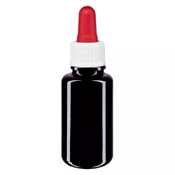 Lékárenská láhev fialová 20ml pipeta bílá/červená stř. Lékárenská láhev fialová 20ml pipeta bílá/červená stř.