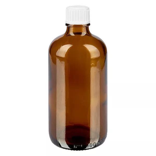 Lékárenská láhev hnědá 100ml šroubovací uzávěr bílý Globuli Standard Lékárenská láhev hnědá 100ml šroubovací uzávěr bílý Globuli Standard