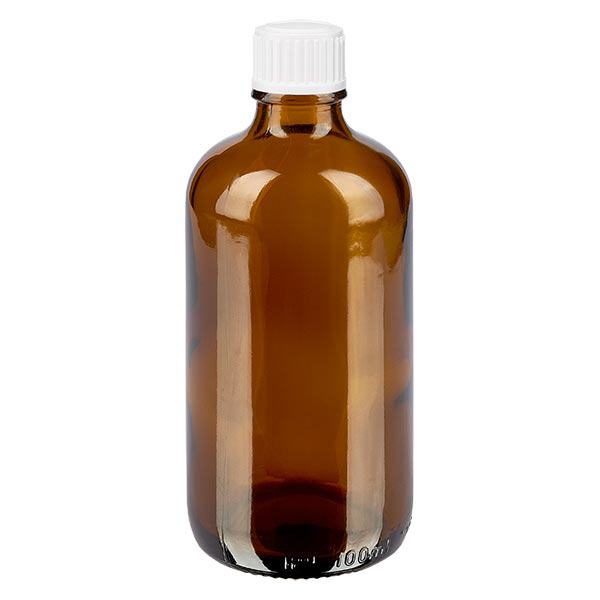 Lékárenská láhev hnědá 100ml šroubovací uzávěr bílý Globuli Standard Lékárenská láhev hnědá 100ml šroubovací uzávěr bílý Globuli Standard