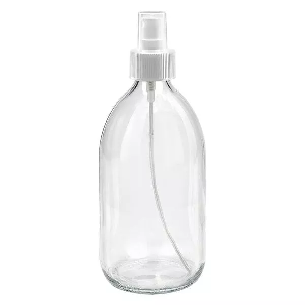 500ml lahvička na léky čirá, s rozprašovačem s pumpičkou bílá ApoGlas