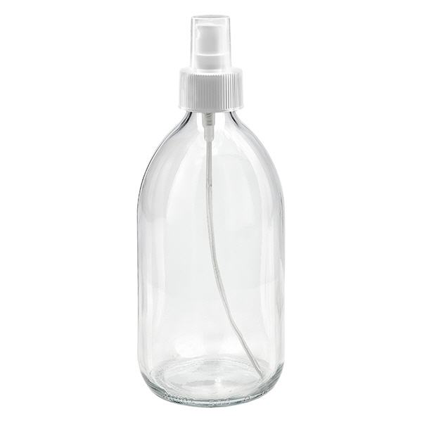 500ml lahvička na léky čirá, s rozprašovačem s pumpičkou bílá ApoGlas 500ml lahvička na léky čirá, s rozprašovačem s pumpičkou bílá ApoGlas