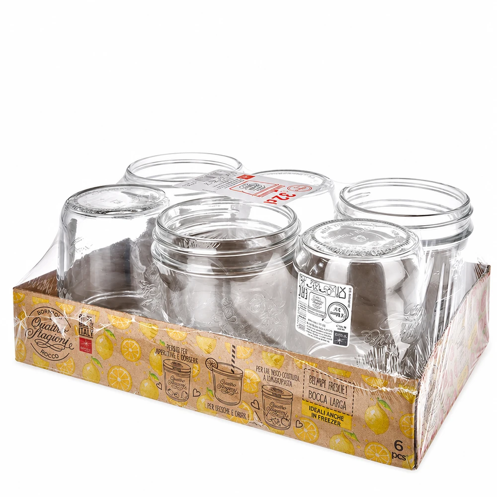 6er Set 320ml Quattro Stagioni Sturzgläser in Verkaufsverpackung mit Deckeln Bormioli Rocco Einmachglas Set