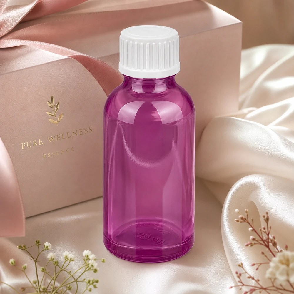Elegante violette 30ml Flasche mit weißem Kontrast für stilvolle Aufbewahrung
