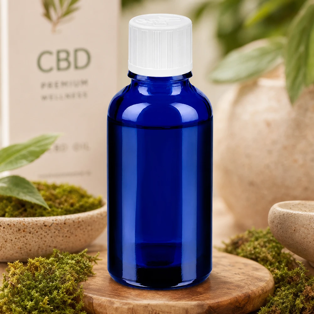 Kompakte 30ml Glasflasche in Apothekerblau mit auslaufsicherem Verschluss für den Hausgebrauch