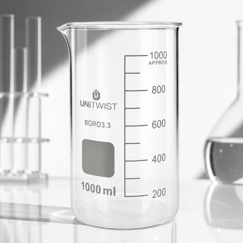 Kádinka 1000 ml borosilikátová, vysoká forma UNiTWIST UNITWIST Becherglas 1000ml hohe Form aus hitzebeständigem Borosilikat 3.3 Glas mit Ausgussschnabel