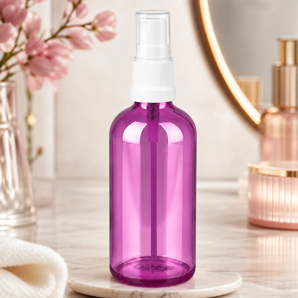 100ml lahvička s rozprašovačem bílá/průhledná Standard PurpleLine UT18/100 Robuste 100ml Spritzflasche mit auslaufsicherem Verschluss in modernem Purple Design
