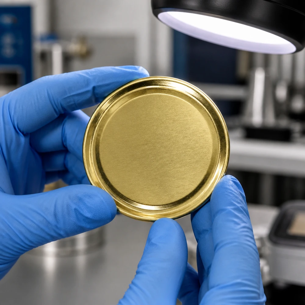 UNiTWIST BasicSeal TO70 víčko zlaté 70 mm – kontrola kvality v laboratoři pod lupou