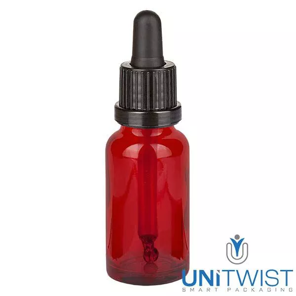 Lékárenská láhev hnědá 30ml s pipetou bílá/červená standardní