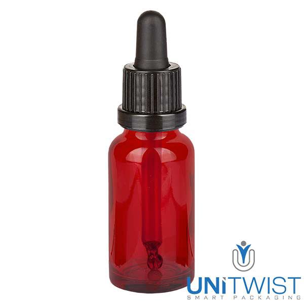 Lékárenská láhev hnědá 30ml s pipetou bílá/červená standardní Lékárenská láhev hnědá 30ml s pipetou bílá/červená standardní