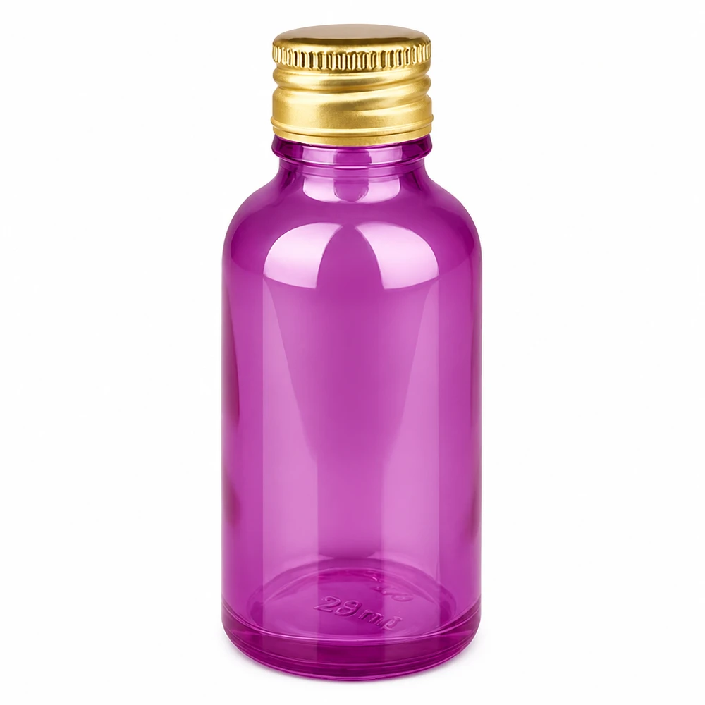 Premium violette Glasflasche 30ml Fassungsvermögen mit elegantem Metallverschluss gold
