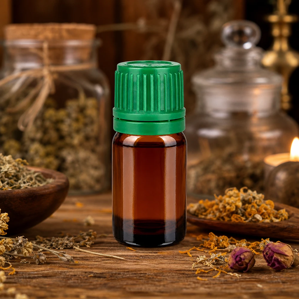 Premium 5ml Glasfläschchen braun mit grünem Schraubdeckel für natürliche Extrakte