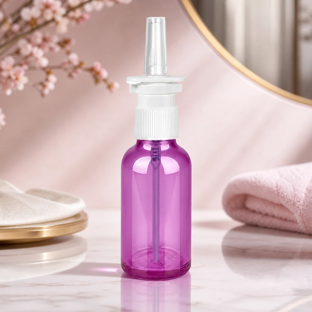 Pharmazeutische Nasensprayflasche 30ml mit Standard-Gewinde UT18 in dekorativer Lila-Ausführung