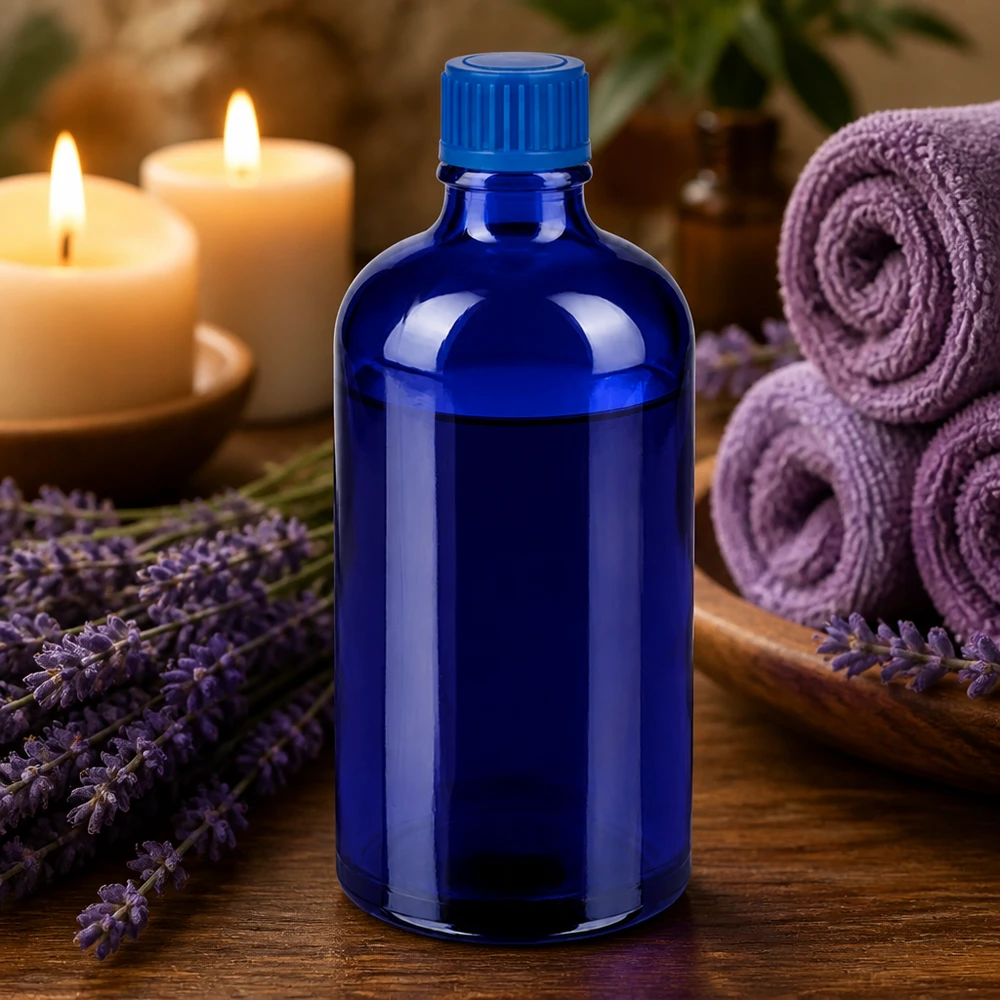Premium 100ml Glasflasche blau STD BlueLine ideal für Naturkosmetik und Wellness
