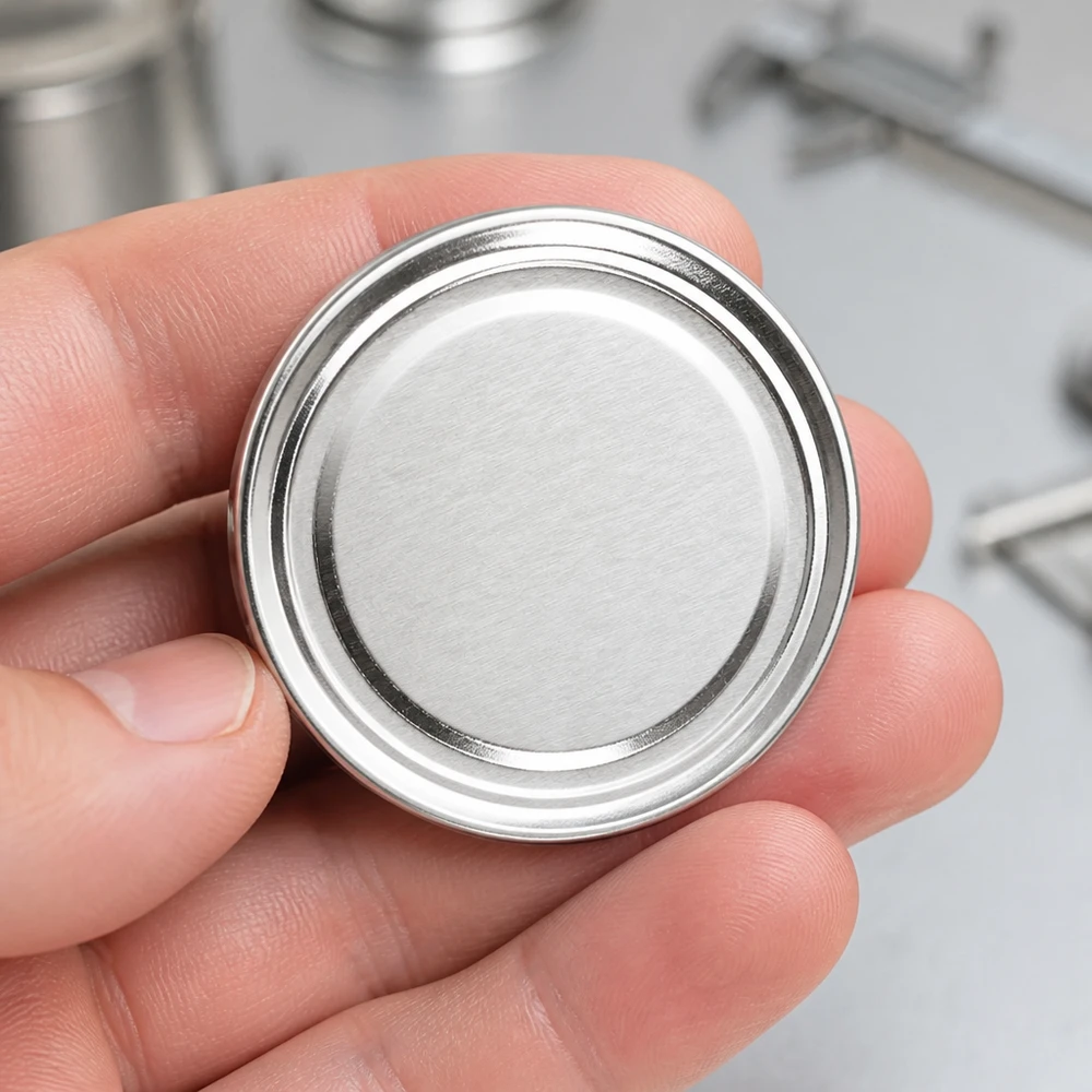 Detailní záběr 63mm víčka TO63 typu „Twist-Off“, stříbrné, BasicSeal UNiTWIST, spodní strana