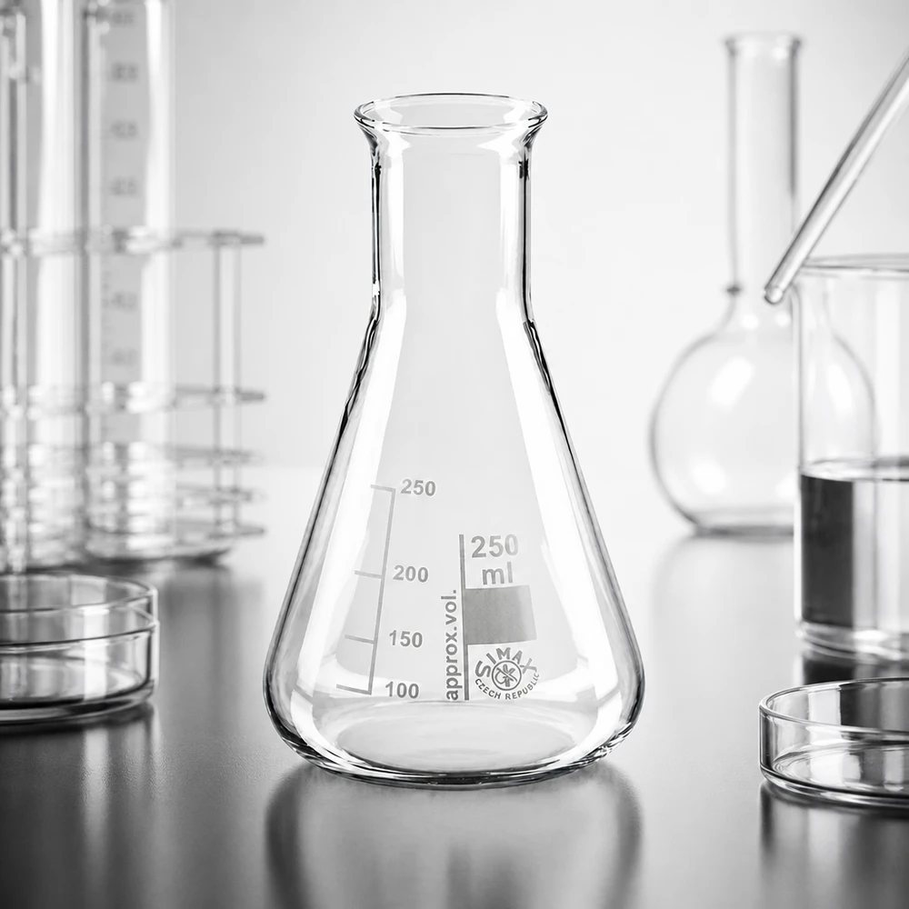 Erlenmeyerova baňka s úzkým hrdlem 250 ml Wissenschaftlicher Messkolben 250ml Enghals mit Skala für exakte Volumenmessung im Labor