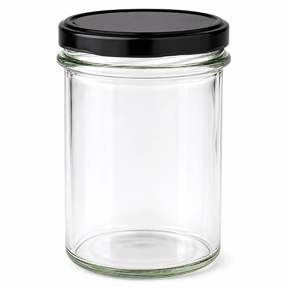 230ml tumblery s víčkem BasicSeal černé UNiTWIST. 230ml Sturzglas mit schwarzem BasicSeal Deckel leer transparent Einmachglas Vorratsglas