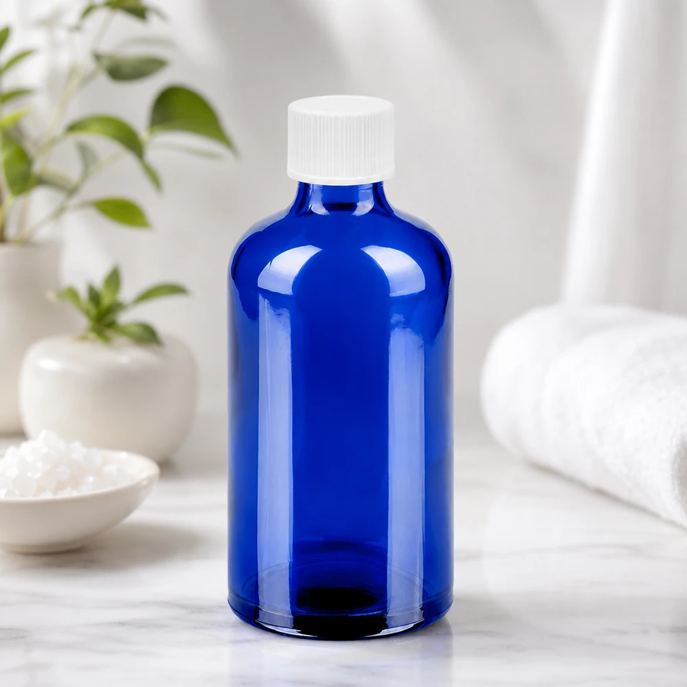 100ml láhev 11mm šroubovací uzávěr bílá Standard BlueLine UT18/100 Vielseitige Kobaltblaue Glasflasche 100ml mit weißem 11mm Gewinde für unterschiedliche Füllgüter