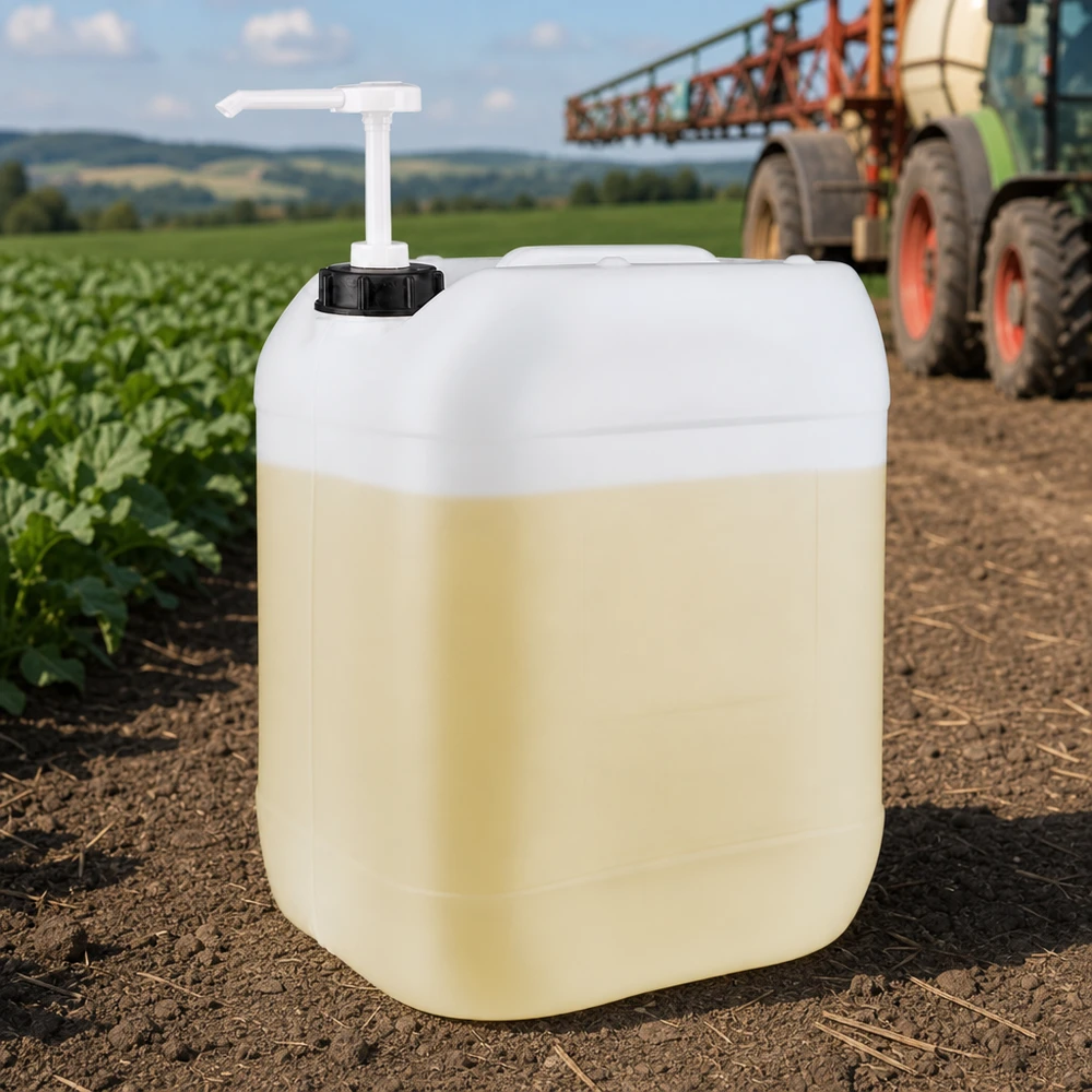 Kanystr o objemu 20 litrů s dávkovacím čerpadlem Großkanister 20 Liter mit Pumpspender im Außeneinsatz Landwirtschaft Sommer Feld Hintergrund
