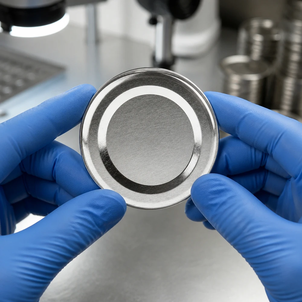 UNiTWIST TO48 BasicSeal víčko stříbrné 48 mm laboratorní testování kontrola kvality modré rukavice
