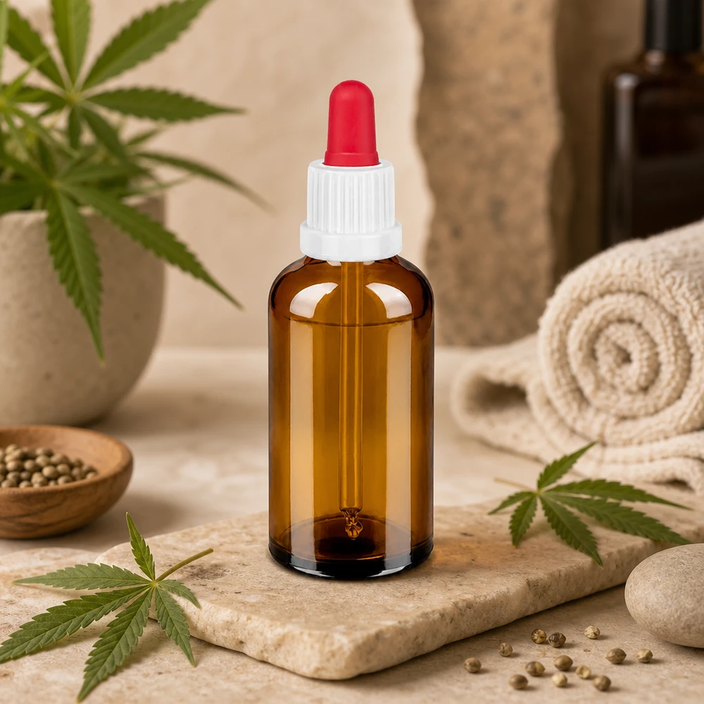 Handliche 50ml Braunglasflasche mit ergonomischer Pipette für einfache Einhandbedienung
