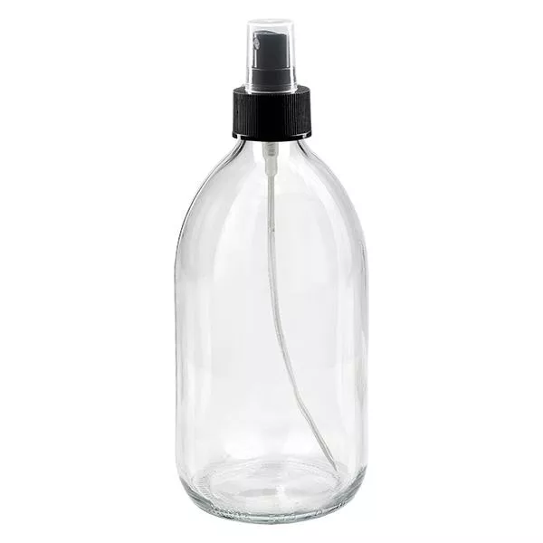 500ml lahvička na léky čirá, rozprašovač s pumpičkou černá ApoGlas