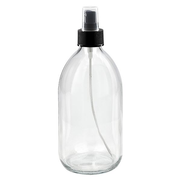 500ml lahvička na léky čirá, rozprašovač s pumpičkou černá ApoGlas 500ml lahvička na léky čirá, rozprašovač s pumpičkou černá ApoGlas