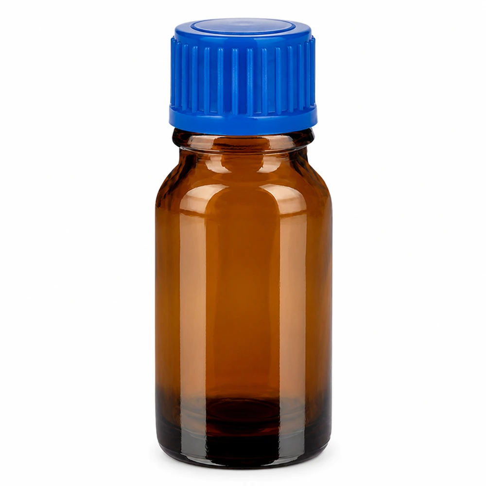 Hochwertige 10ml Flasche aus UV-schützendem braunem Glas mit blauem Verschluss