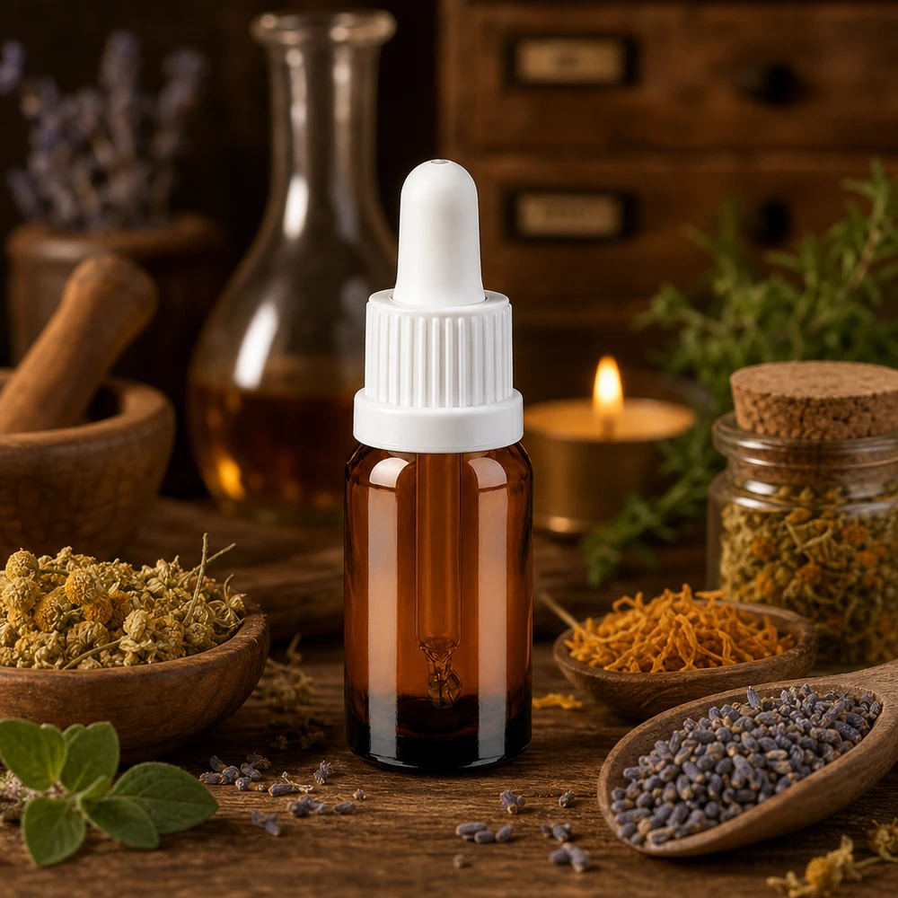 10ml pipetovací láhev bílá s uzávěrem s ochranou proti manipulaci BrownLine UT18/10 Kompakte 10ml Braunglasflasche mit weißer Pipette für homöopathische Tinkturen