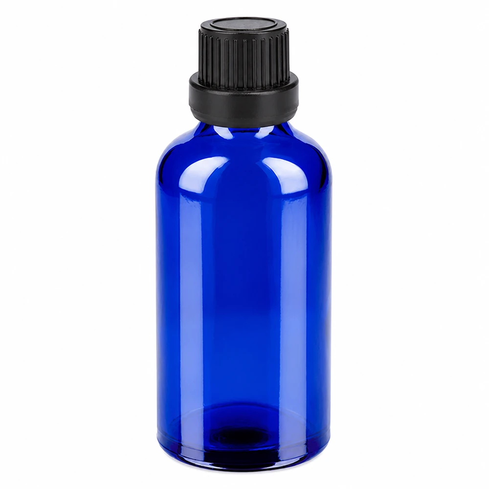 Lichtschutzflasche 50ml kobaltblau für lichtempfindliche Substanzen mit OV BlueLine Design