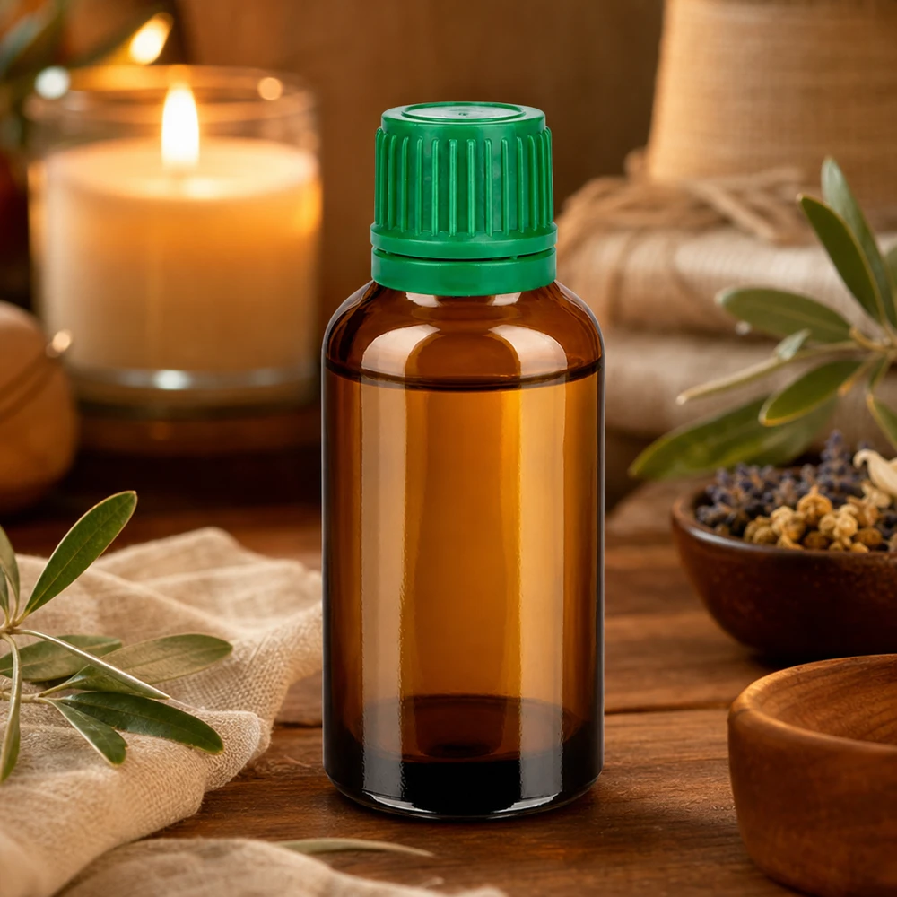 30ml láhev 11mm šroubovací uzávěr zelený tamper evidentní uzávěr BrownLine UT18/30 Nachhaltige 30ml Glasverpackung mit grünem Verschluss ideal für Naturprodukte und Heilmittel