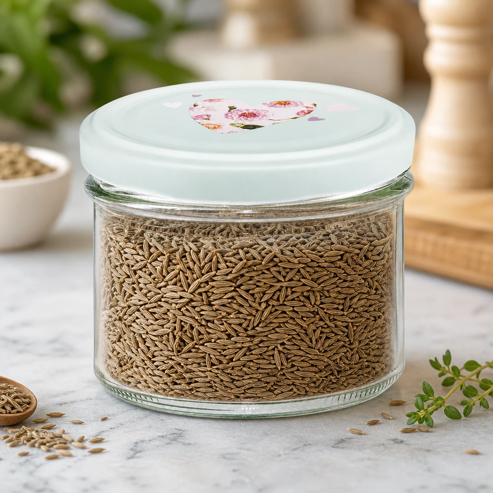 225ml Sturzglas mint BasicSeal Deckel gefüllt mit Kümmel zeigt optimale Aufbewahrung von Gewürzen und Kräutern
