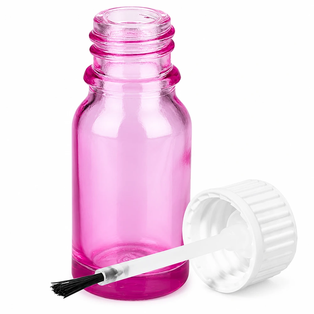 10ml Kosmetikflasche aus getöntem Glas mit praktischem Pinselaufsatz PurpleLine