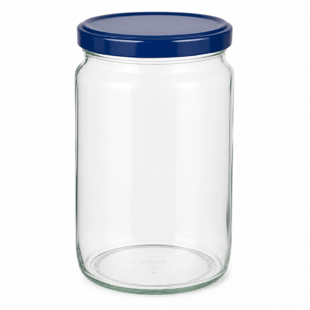 795ml kulatá sklenice + víčko BasicSeal modré UNiTWIST 795ml Rundglas mit blauem Schraubdeckel - vielseitiges Vorratsglas für Küche und Haushalt von Glas-Fabrik.de