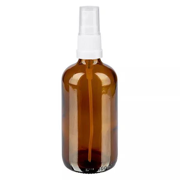 Lékárenská lahvička hnědá 100ml rozprašovač bílý