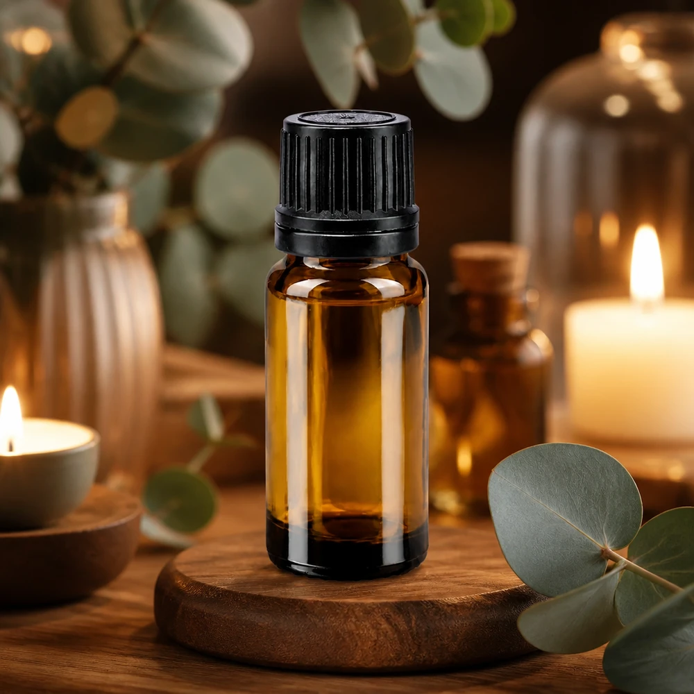 Kompakte braune 10ml Flasche mit schwarzem Originalverschluss für ätherische Öle und Essenzen