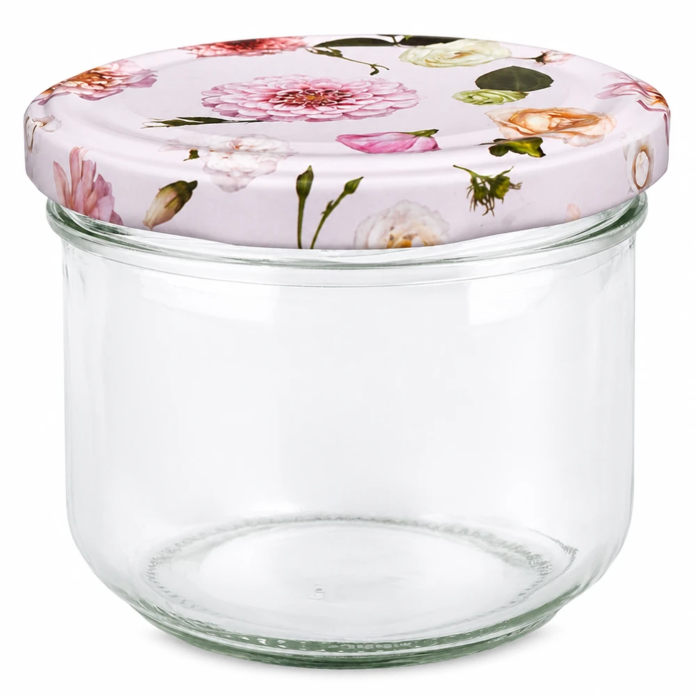 260ml Sturzglas mit BasicSeal Deckel rosa Blumenmuster - Einmachglas Vorratsglas mit Blüten Design