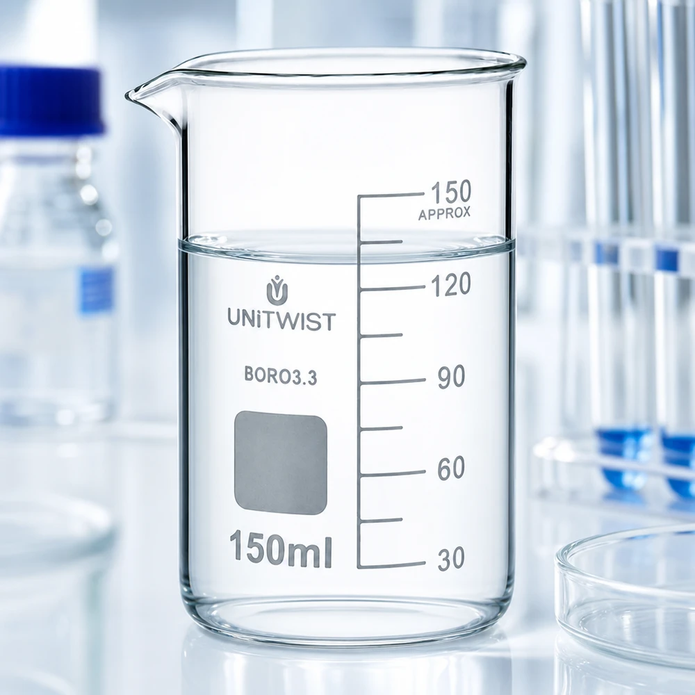 Kádinka 150ml borosilikátová, vysoká forma UNiTWIST UNITWIST Laborglas 150ml hohe Form dünnwandiges Borosilikat mit Ausgussschnabel und Messskala