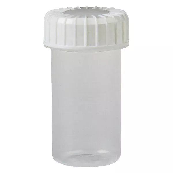 Průhledná šroubovací sklenice 20 ml s drážkovaným uzávěrem. Průhledná šroubovací sklenice 20 ml s drážkovaným uzávěrem.
