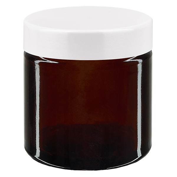 Skleněná dóza 60 ml. hnědá, s bílým bakelitovým víčkem ApoGlas Skleněná dóza 60 ml. hnědá, s bílým bakelitovým víčkem ApoGlas